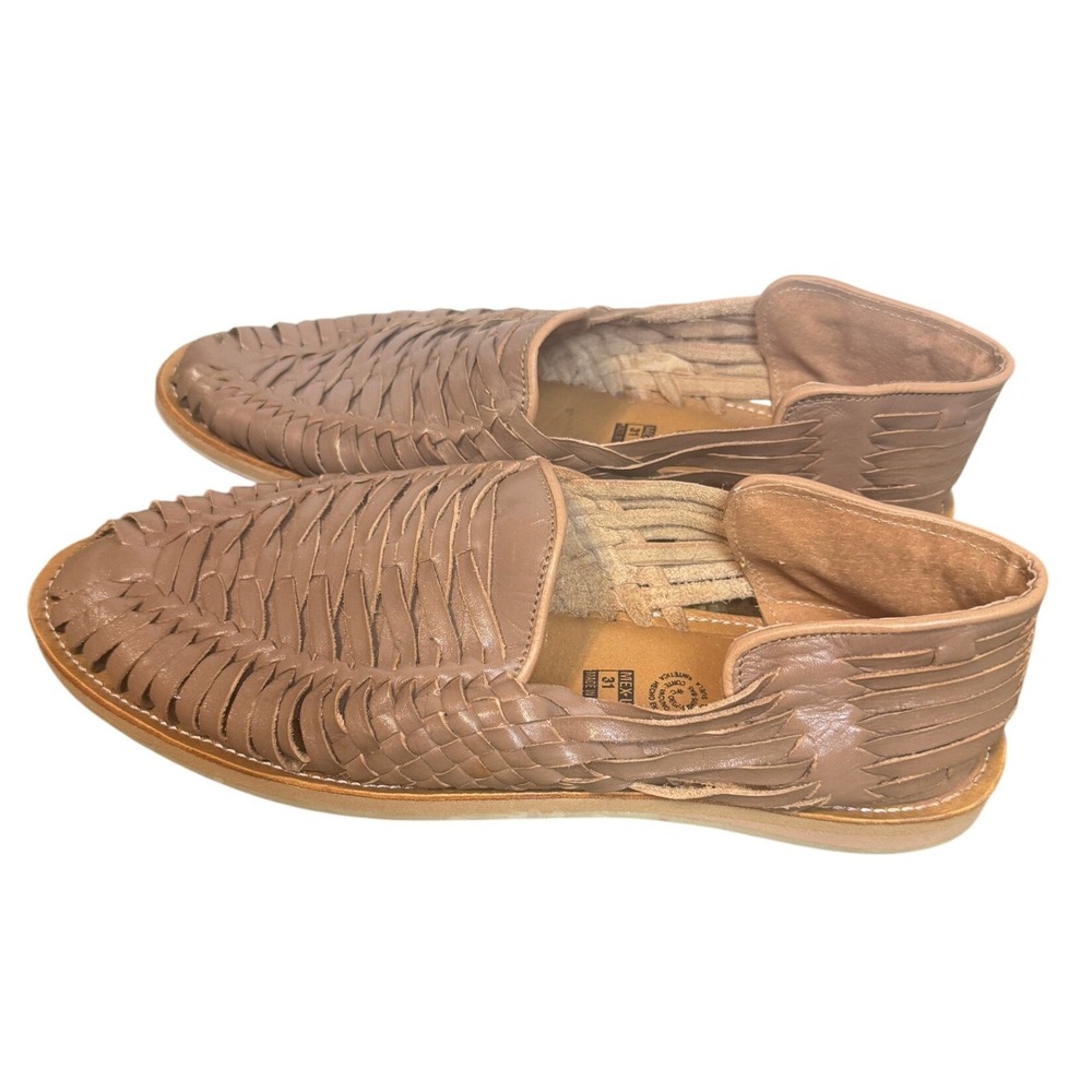 Mexico en la Piel Mens Leather Huarache Sandals Brown Woven Slip On Size 13